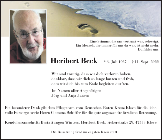 Traueranzeige von Heribert Beck 
