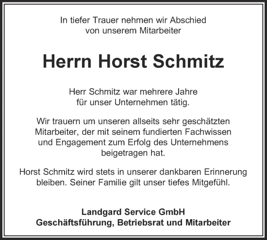 Traueranzeige von Horst Schmitz 
