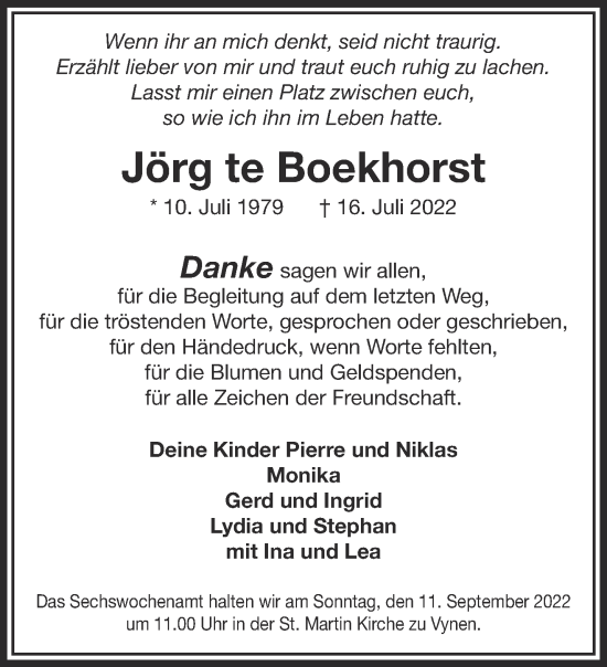 Traueranzeige von Jörg te Boekhorst 