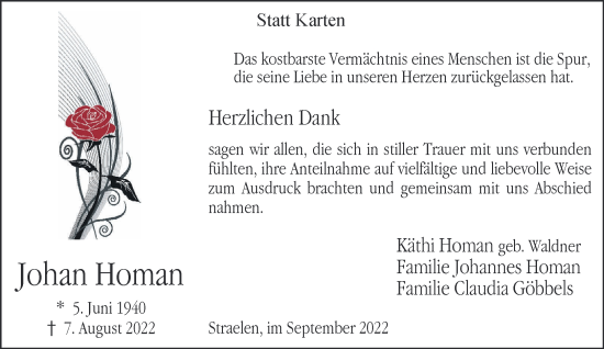 Traueranzeige von Johan Homan 