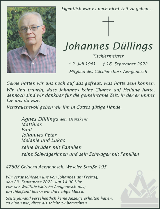 Traueranzeige von Johannes Düllings 