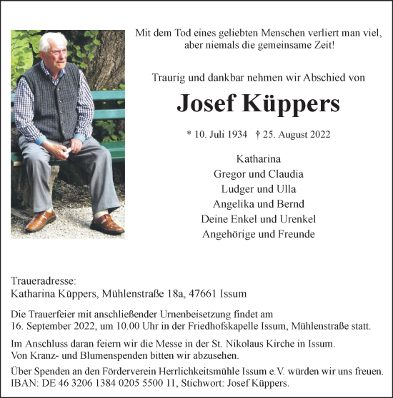 Traueranzeige von Josef Küppers 