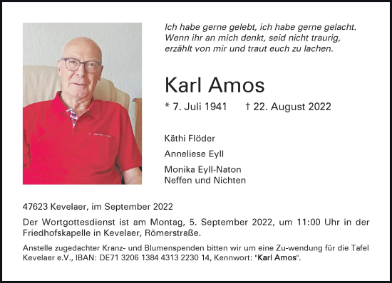 Traueranzeige von Karl Amos 