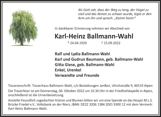 Traueranzeige von Karl-Heinz Ballmann-Wahl 
