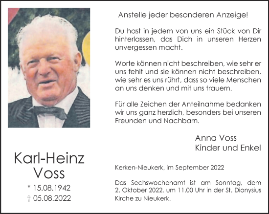 Traueranzeige von Karl-Heinz Voss 