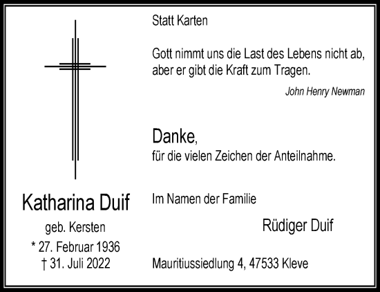 Traueranzeige von Katharina Duif 