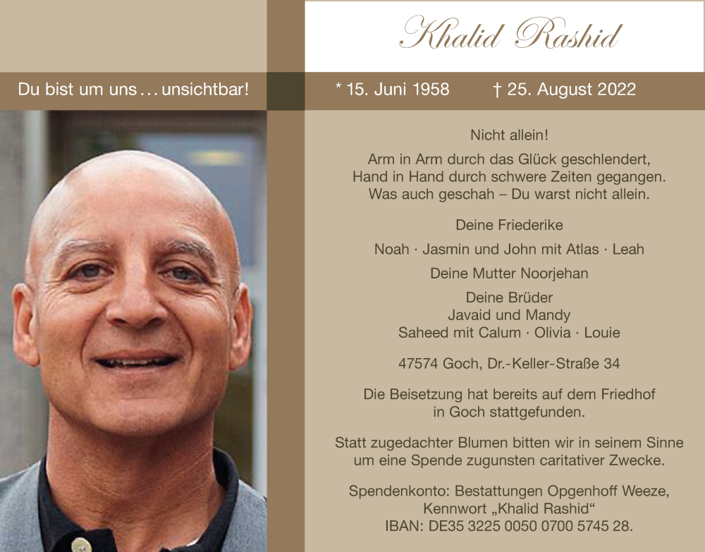  Traueranzeige für Khalid Rashid vom 10.09.2022 aus 