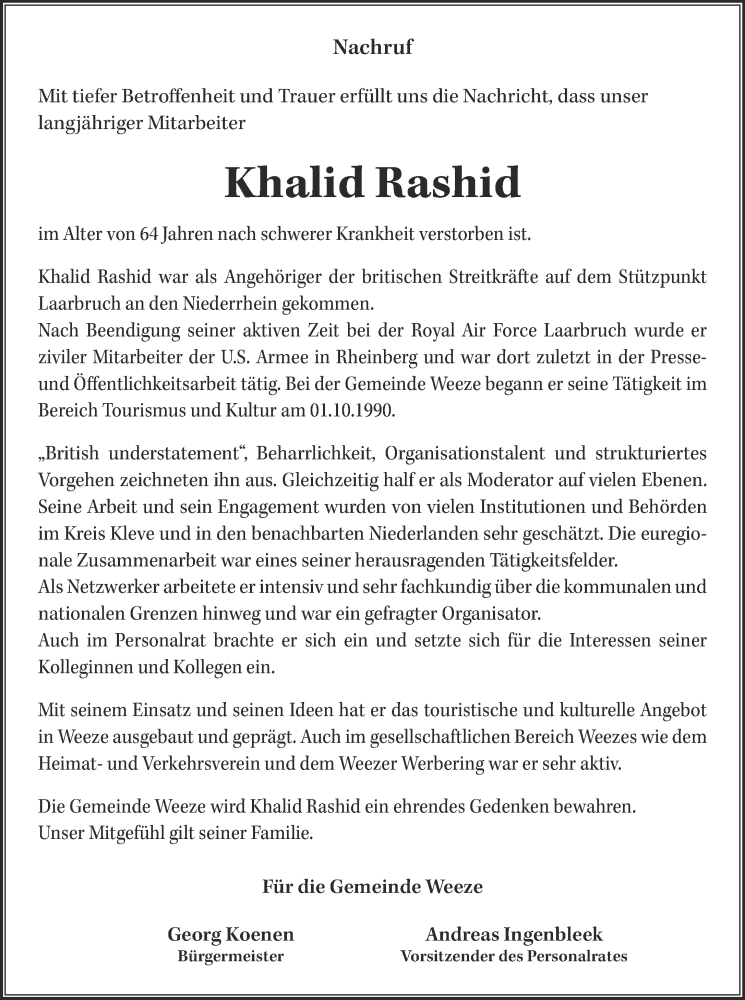  Traueranzeige für Khalid Rashid vom 10.09.2022 aus 
