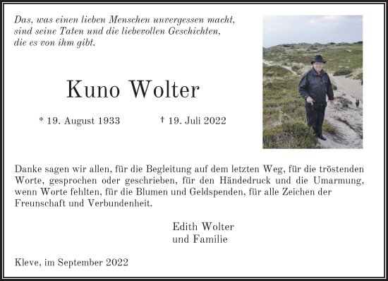 Traueranzeige von Kuno Wolter 