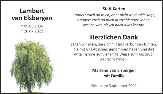 Traueranzeige von Lambert van Elsbergen 