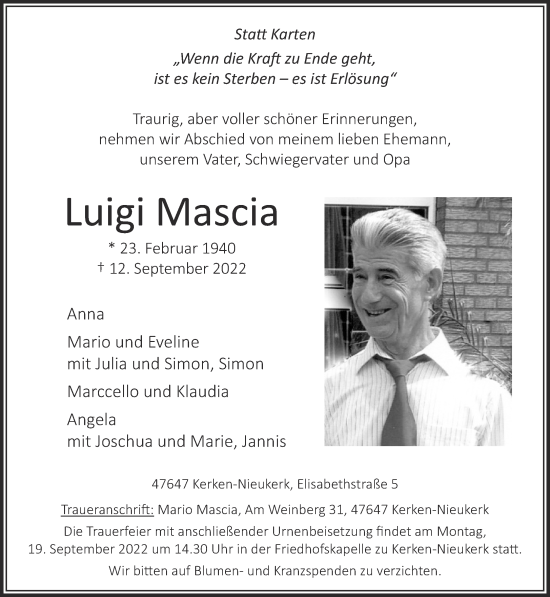 Traueranzeige von Luigi Mascia 