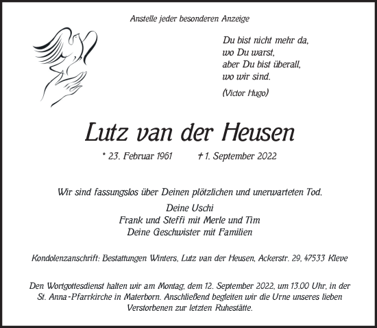 Traueranzeige von Lutz van der Heusen 
