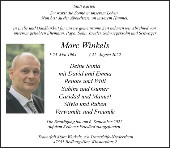 Traueranzeige von Marc Winkels 