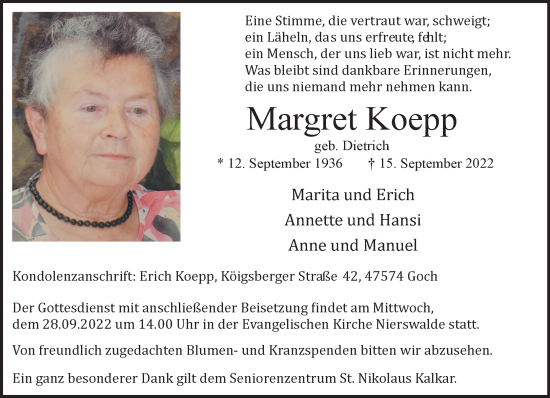 Traueranzeige von Margret Koepp 