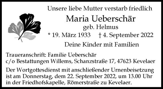 Traueranzeige von Maria Ueberschär 