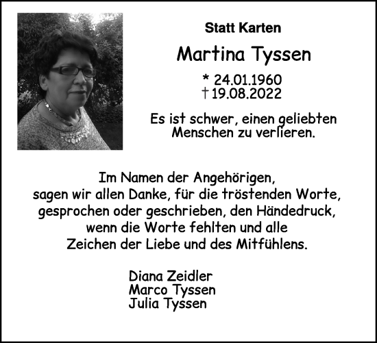 Traueranzeige von Martina Tyssen 
