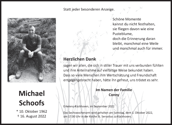 Traueranzeige von Michael Schoofs 