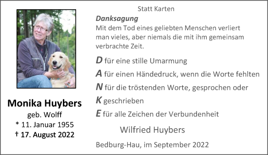 Traueranzeige von Monika Huybers 