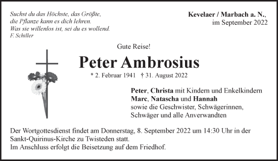 Traueranzeige von Peter Ambrosius 