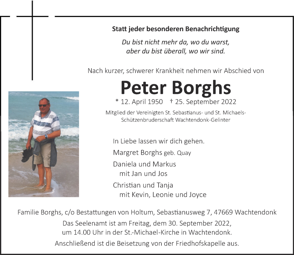  Traueranzeige für Peter Borghs vom 28.09.2022 aus 