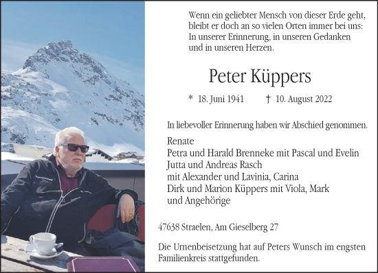 Traueranzeige von Peter Küppers 