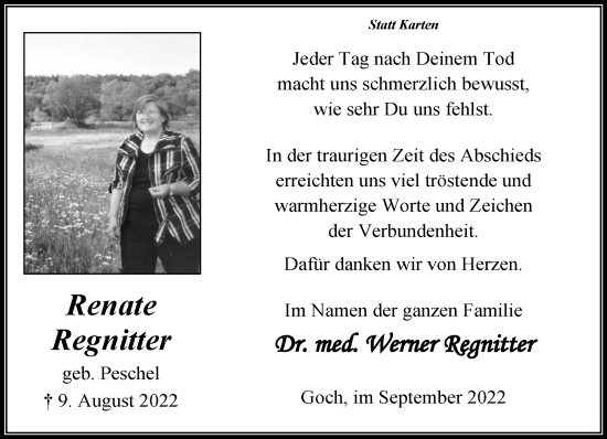 Traueranzeige von Renate Regnitter 