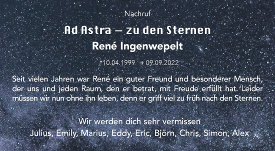 Traueranzeige von René Ingenwepelt 
