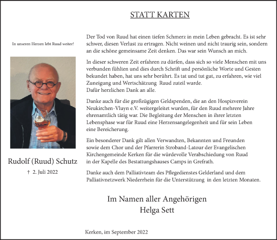 Traueranzeige von Rudolf Schutz 