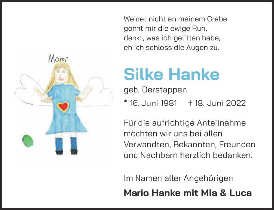 Traueranzeige von Silke Hanke 