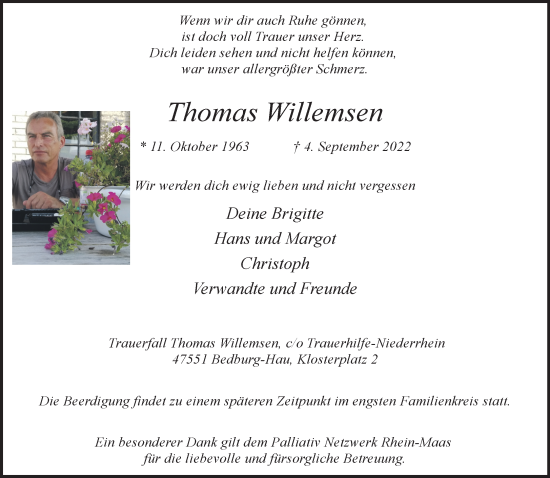 Traueranzeige von Thomas Willemsen 