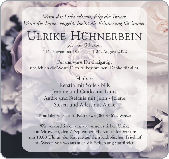 Traueranzeige von Ulrike Hühnerbein 
