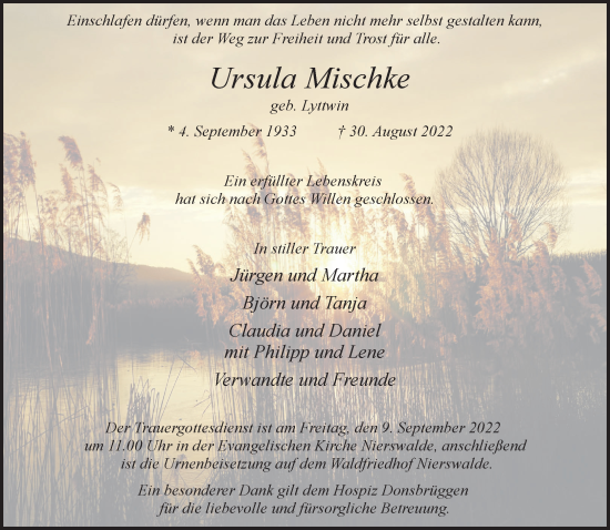 Traueranzeige von Ursula Mischke 