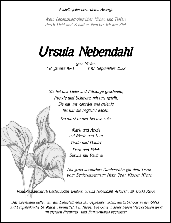 Traueranzeige von Ursula Nebendahl 