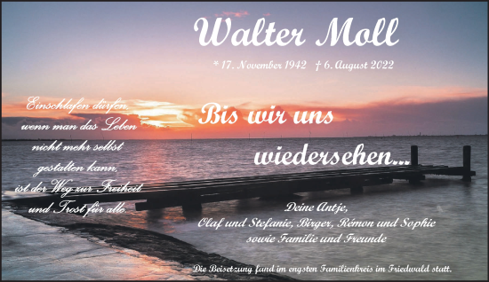 Traueranzeige von Walter Moll 