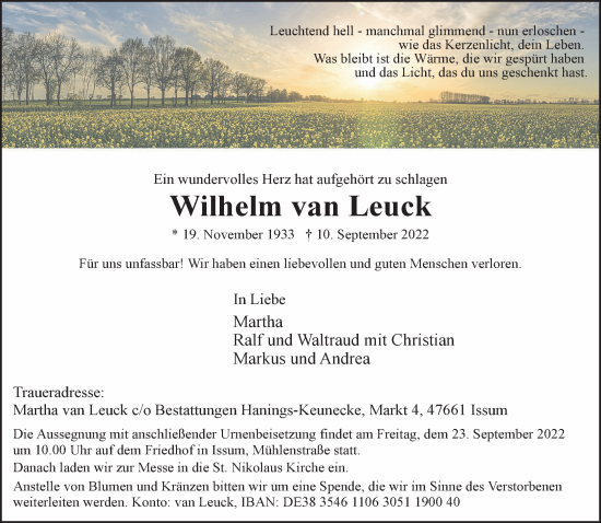 Traueranzeige von Wilhelm van Leuck 