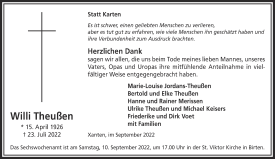 Traueranzeige von Willi Theußen 