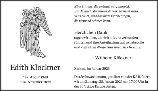 Traueranzeige von Edith Klöckner 