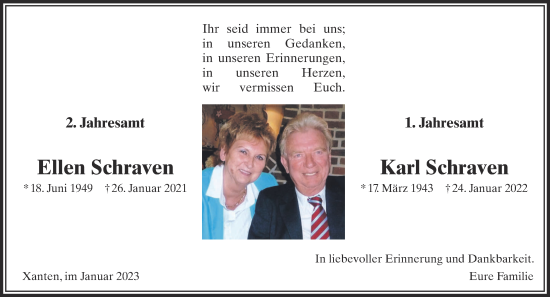 Traueranzeige von Ellen und Karl Schraven 