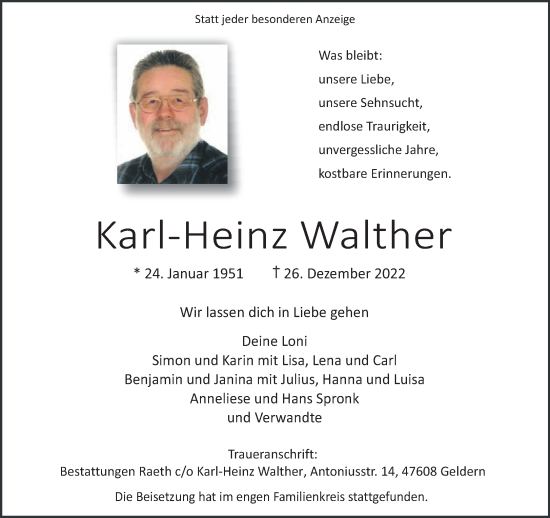 Traueranzeige von Karl-Heinz Walther 