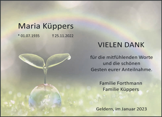 Traueranzeige von Maria Küppers 