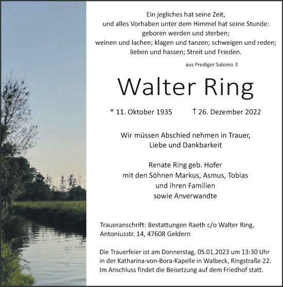 Traueranzeige von Walter Ring 