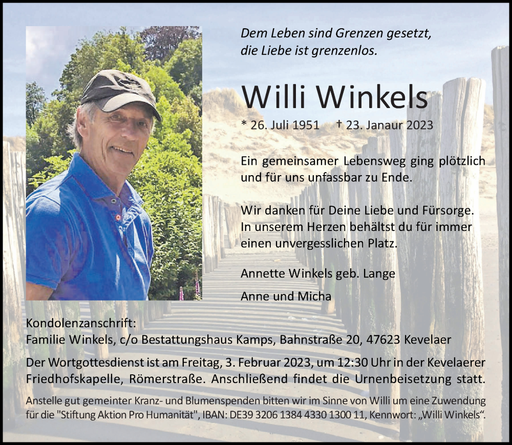  Traueranzeige für Willi Winkels vom 28.01.2023 aus 
