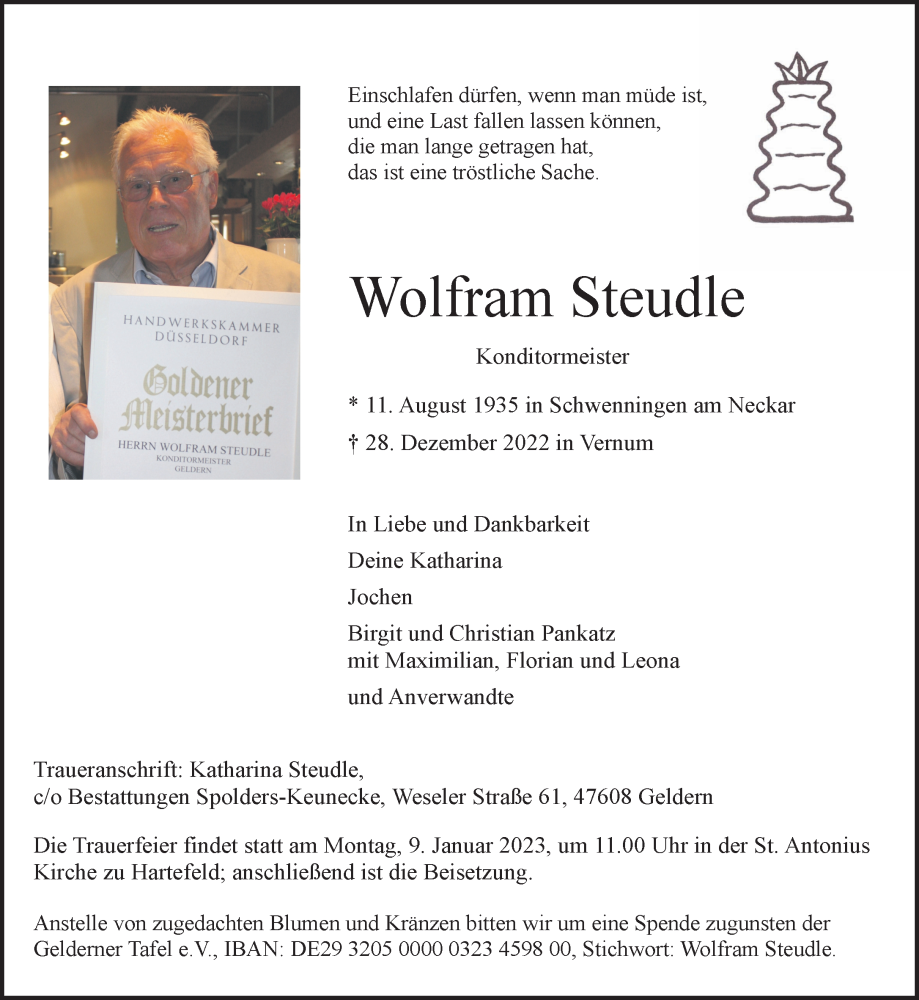  Traueranzeige für Wolfram Steudle vom 04.01.2023 aus 