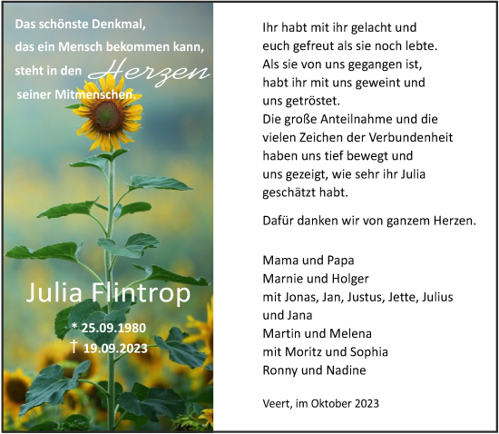Traueranzeige von Julia Flintrop von NNA