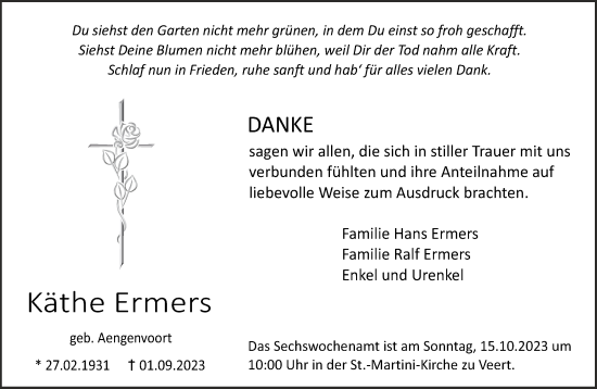 Traueranzeige von Käthe Ermers von NNA
