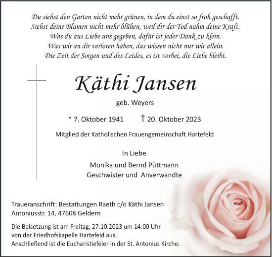 Traueranzeige von Käthi Jansen von NNA