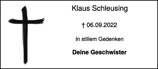 Traueranzeige von Klaus Schleusing von NNA