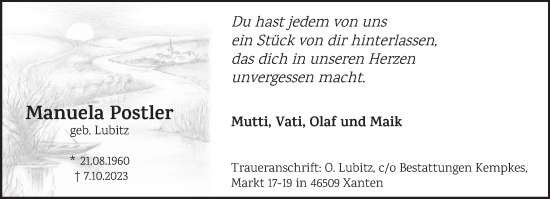 Traueranzeige von Manuela Postler von NNA