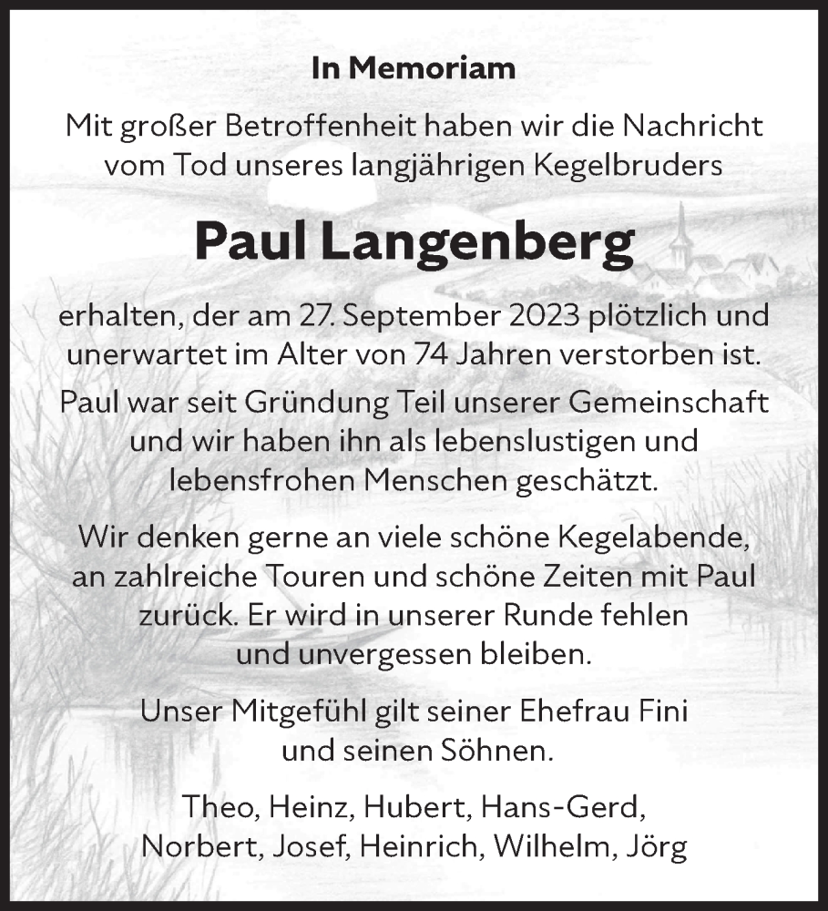  Traueranzeige für Paul Langenberg vom 21.10.2023 aus NNA