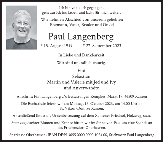 Traueranzeige von Paul Langenberg von NNA